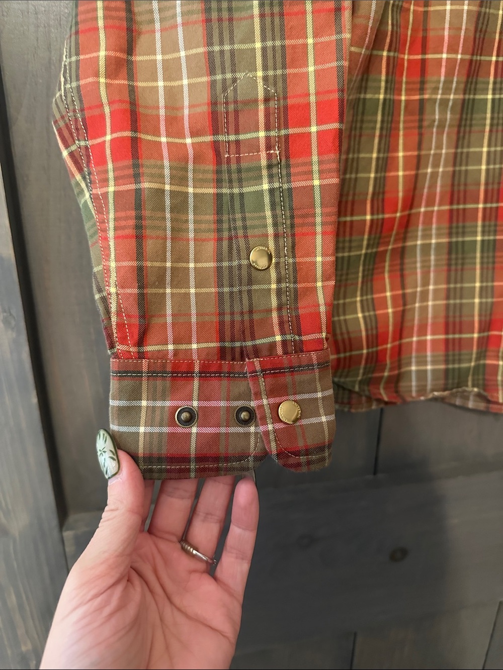 Lauren Ralph Lauren Red and Green Plaid Button-Down Shirt - Picture 4 of 8